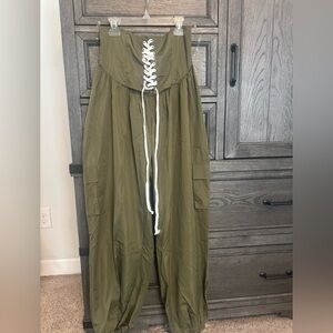 Olive Green Lace-Up Women's Pants